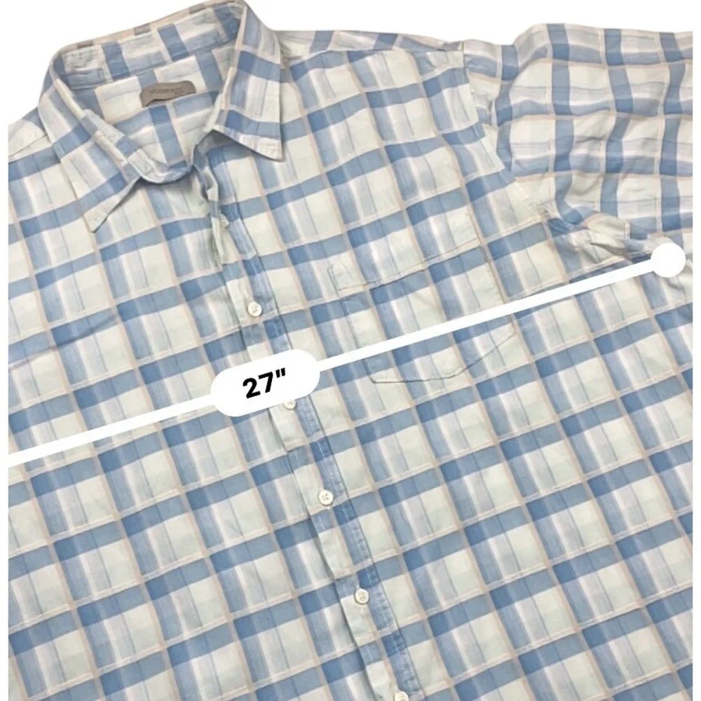 Woolworths Mens XXXL Blue Plaid Cotton Linen Short Sleeve Button Up Shirt 0366